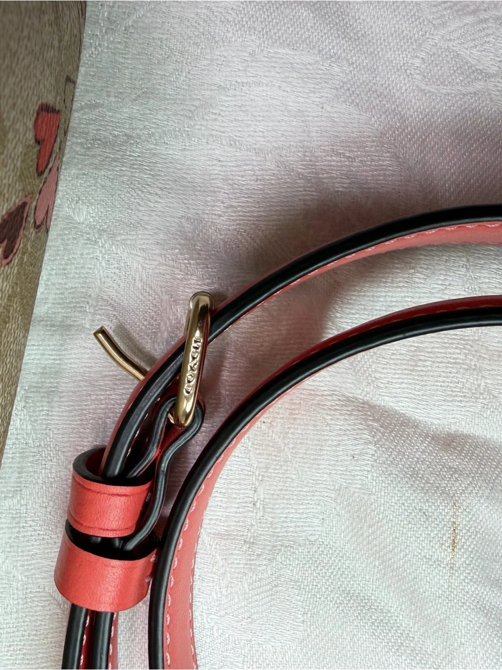 Coach Beige Signature Canvas Tote with Pink & Red Heart Print